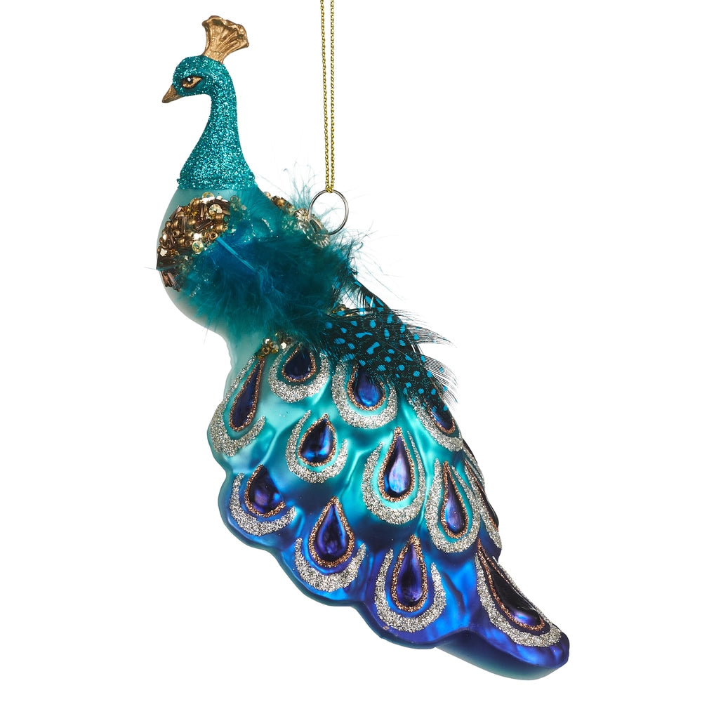 Decorative peacock ornament on a white background