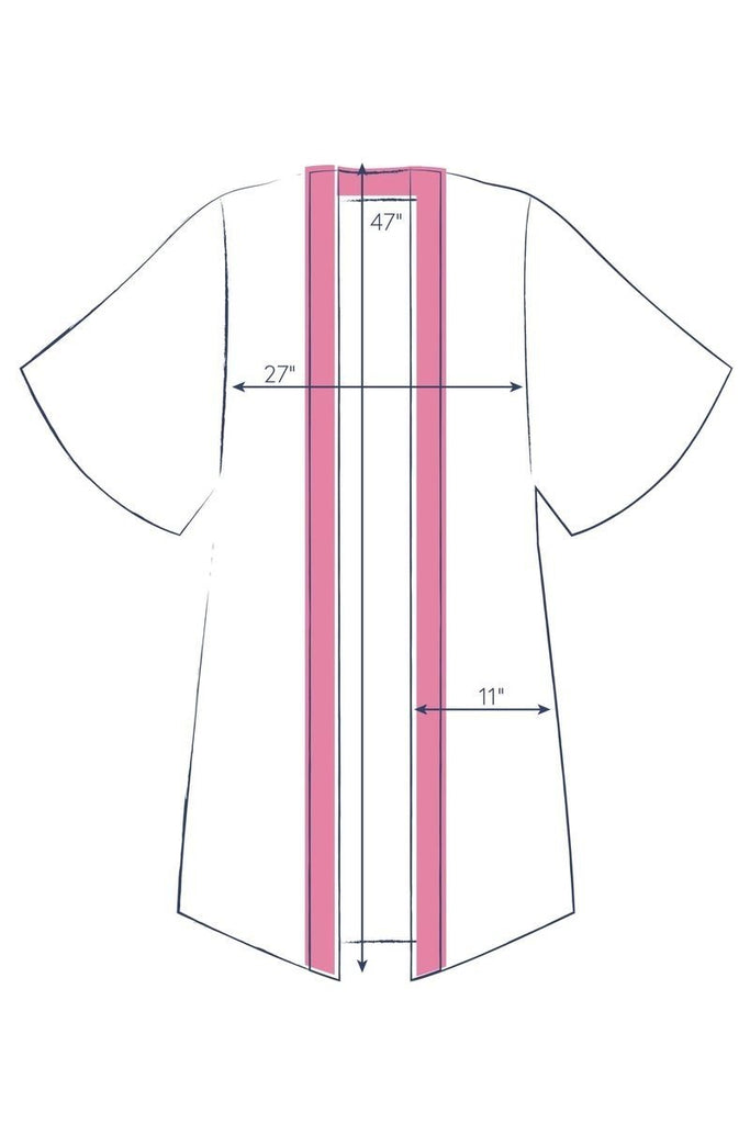 Size Dimensions for Coconut Trailing Wisteria Kimono Gown 47" Long, 27" Across