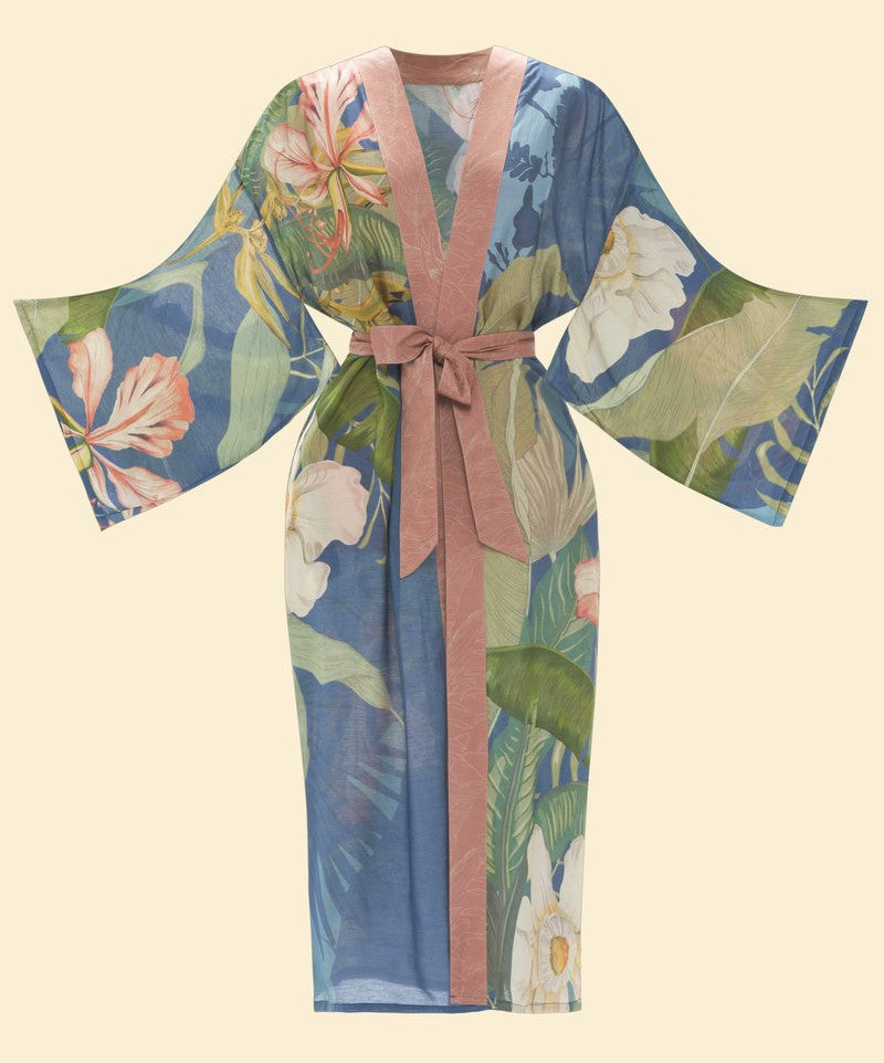 Indigo Delicate Tropics Kimono Gown