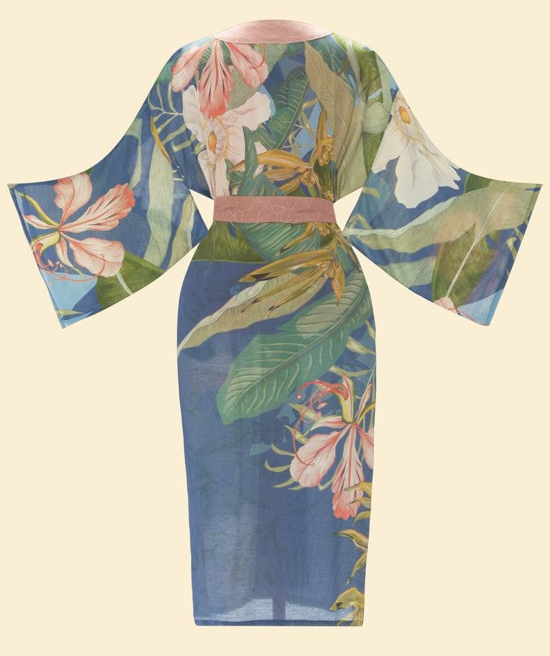 Indigo Delicate Tropics Kimono Gown