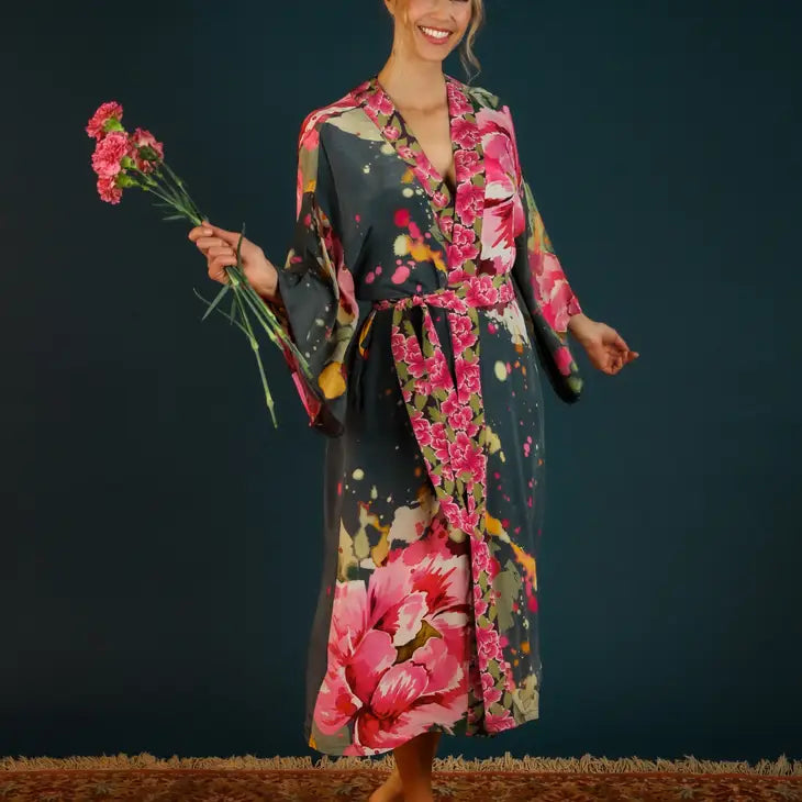 Painted Peony Kimono Gown