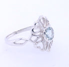 Surrounded by Love Faceted Aquamarine Ring wiith Sterling Silver Heart Accents Side View