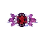 Red and Pink Garnet Faceted Gemstone Ring in Sterling Silver