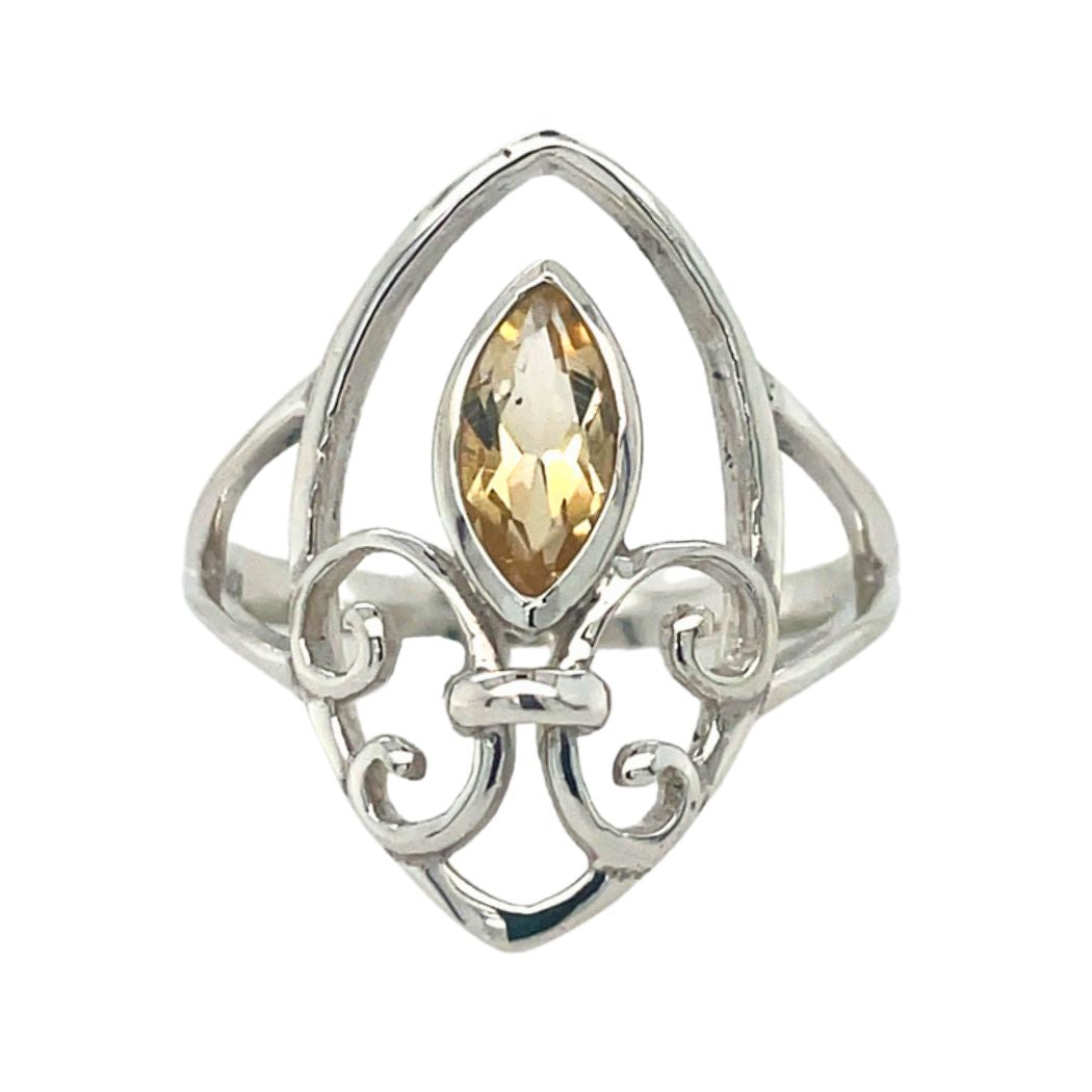 Citrine Fleur de Lis Sterling Silver Ring