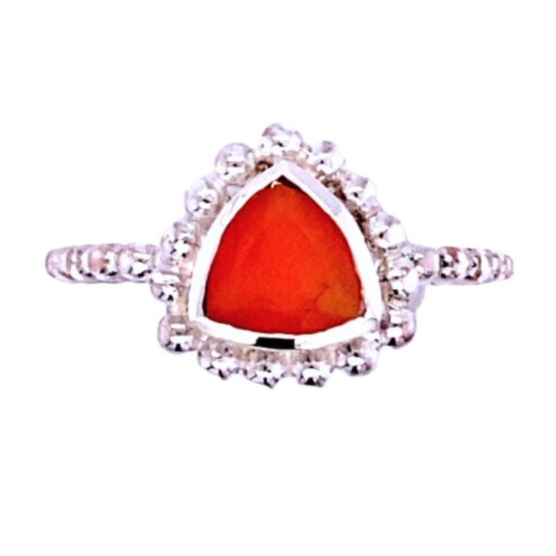 Lovely Girl Carnelian Gemstone Sterling Silver Ring with Silver Bead Detail