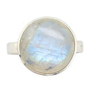 Round Cabochon Rainbow Moonstone Ring in Sterling Silver