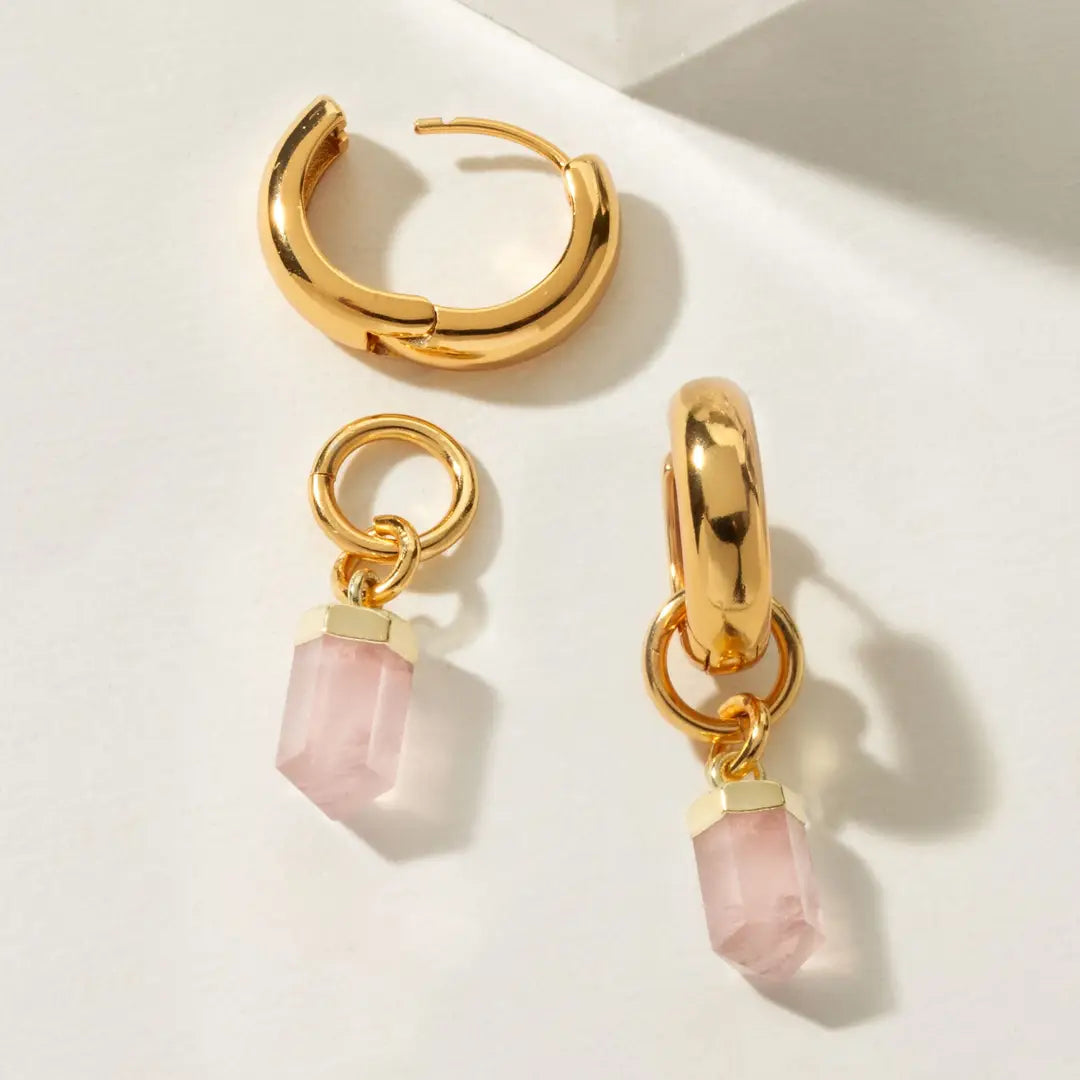 Rose Quartz Straight to the Point Interchangeable Huggie Hoop Earrings