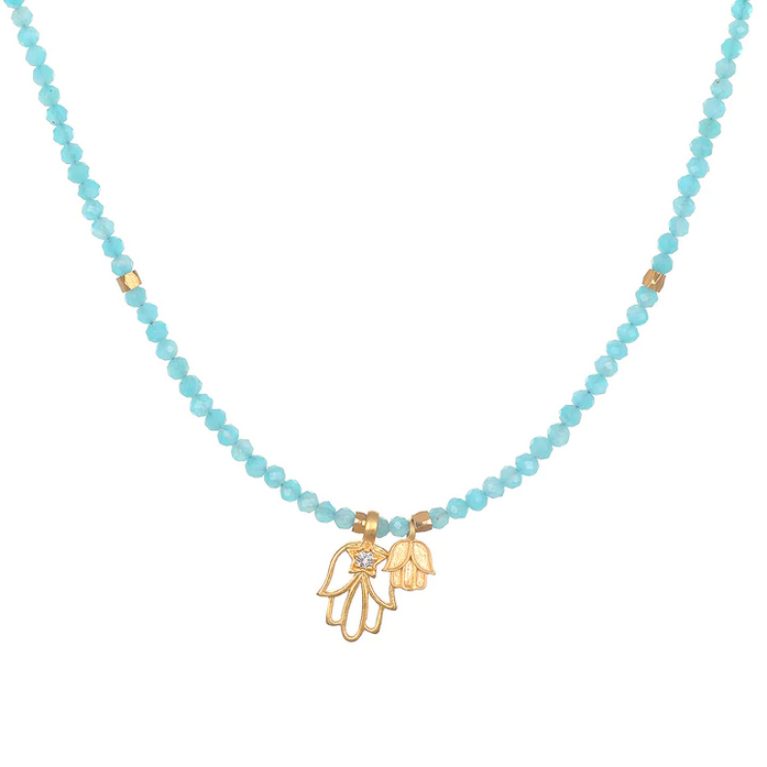 Blessings of Tranquility Hamsa and Amazonite Necklace