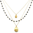 Onyx Gold Lotus Tree Triple Chain Necklace