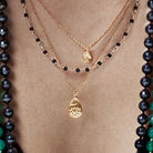 Onyx Gold Lotus Tree Triple Chain Necklace