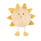 Sun-shaped plush toy with a smiling face on a white background