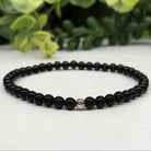 Tourmaline Black 4mm Smooth Bead Stretch Bracelet full view