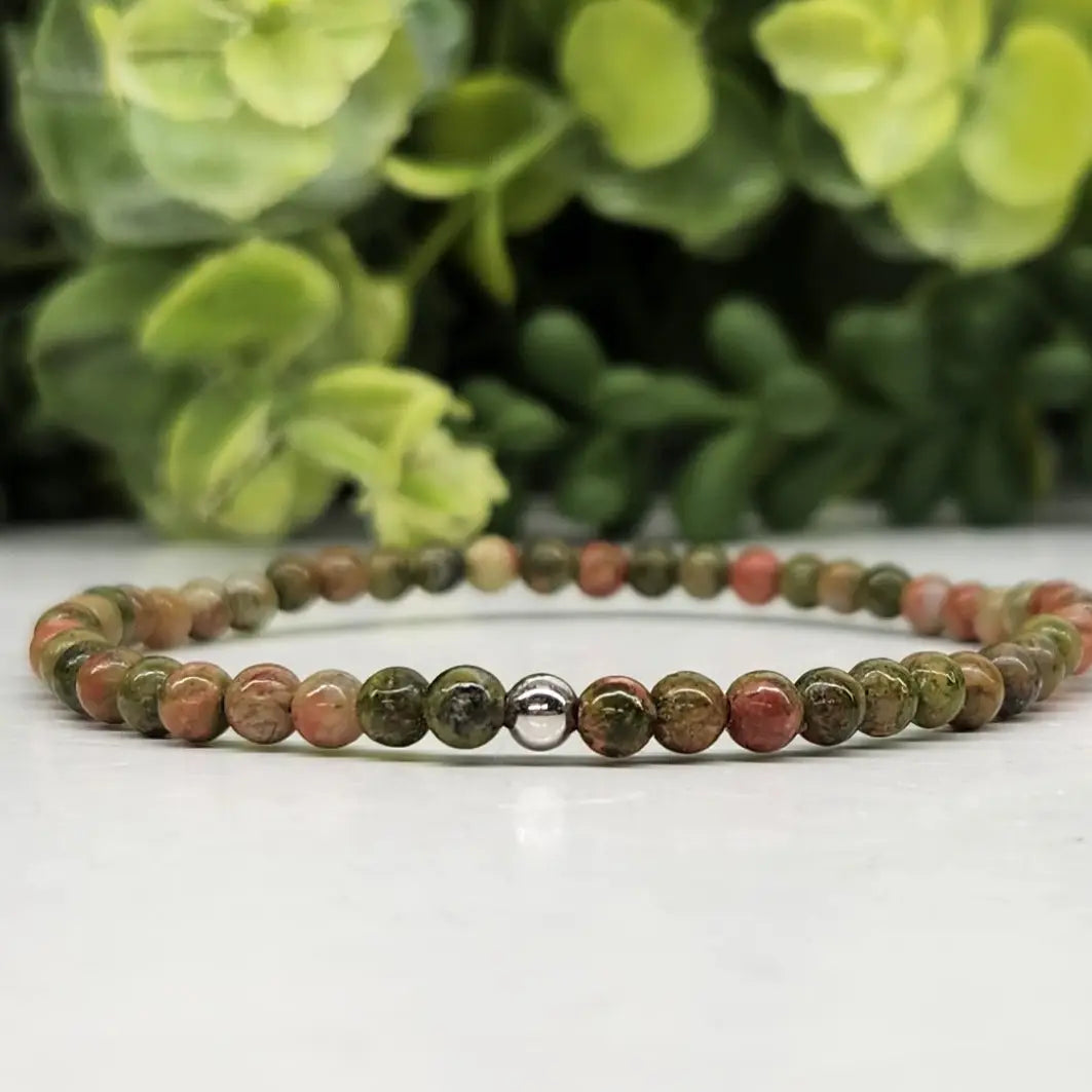 Unakite 4mm Stretch Bead Bracelet closer view