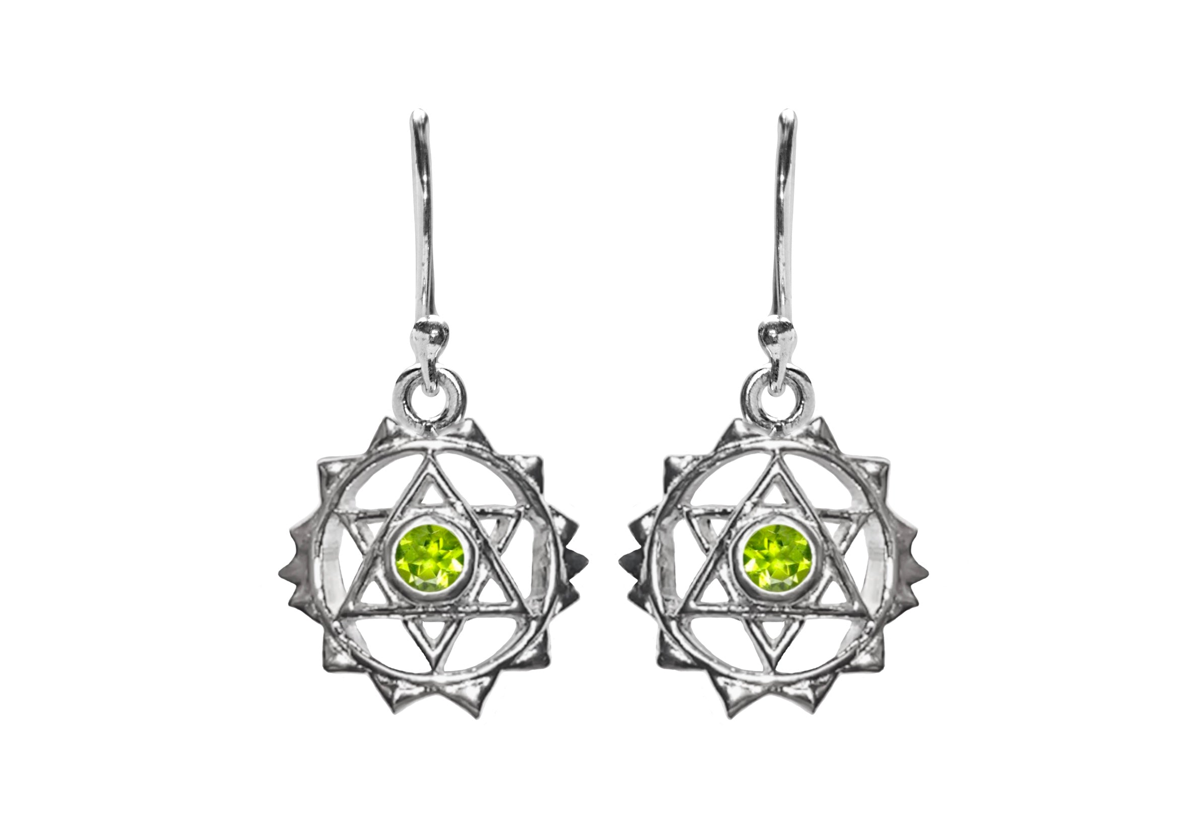 Peridot Heart Chakra Sterling Silver Earrings