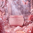 Glinda’s Perfectly Pink Yuzu Mini Tin Candle (Wicked Collection) with flowers