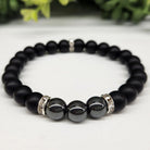 Hematite & Obsidian Matte 6mm Smooth Bead Stretch Bracelet Up Close