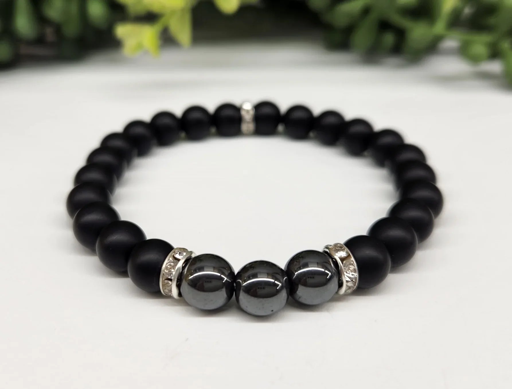 Hematite & Obsidian Matte 8mm Smooth Bead Stretch Bracelet