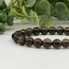 Smoky Quartz 8mm Smooth Bead Stretch Bracelet Up Close