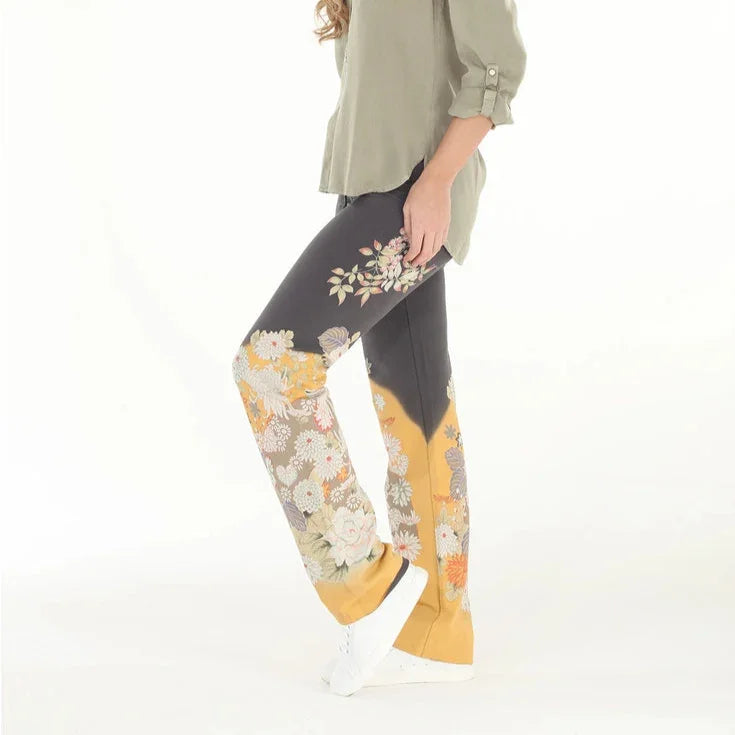 Charcoal Chrysanthemum Print Pants side view
