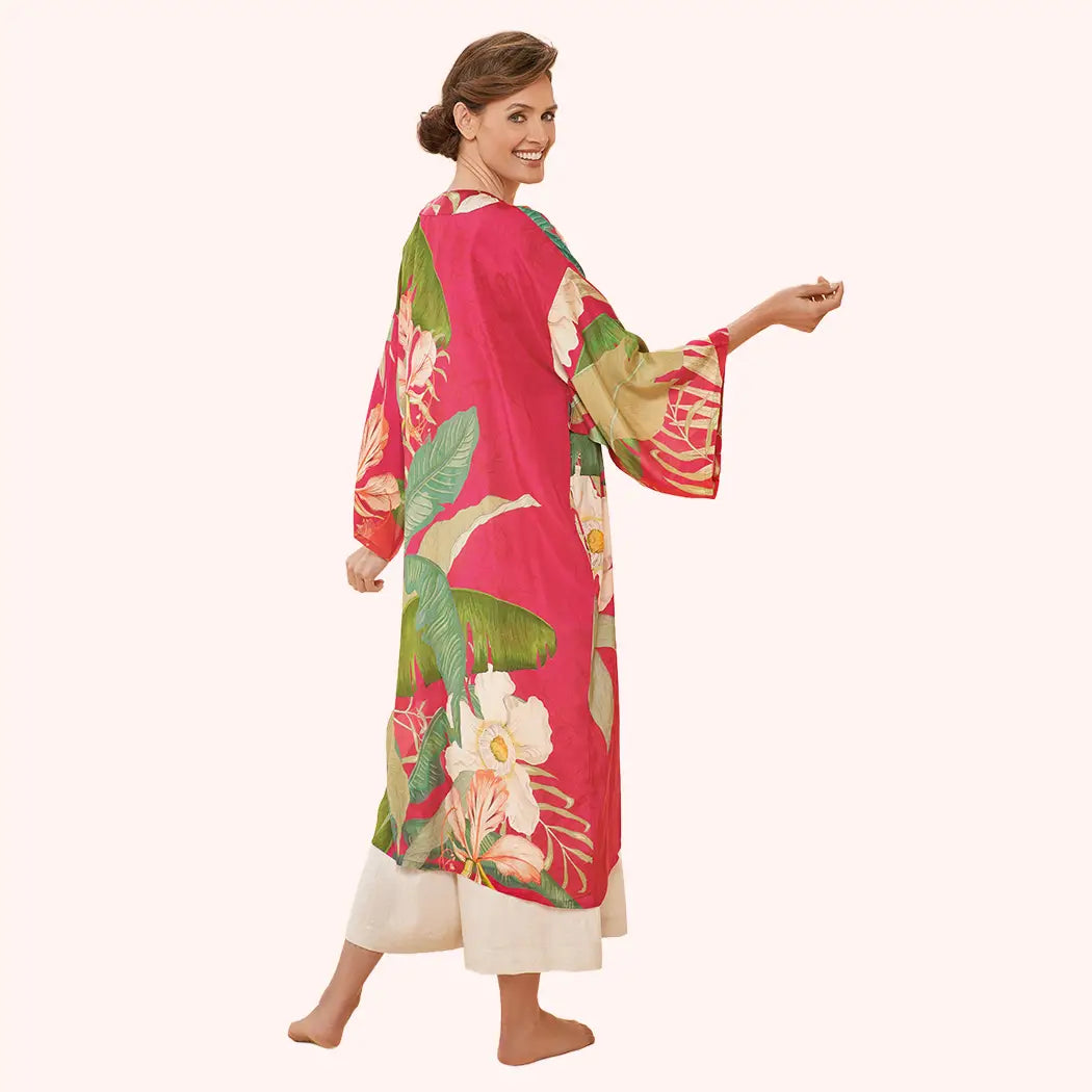 Delicate Tropical Dark Rose Kimono Gown