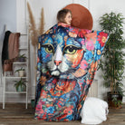 Flannel Fleece Hippie Boho Throw Blanket Hippie Cat Standing Person