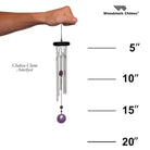 Woodstock Chimes wind chime with measurements on a white background