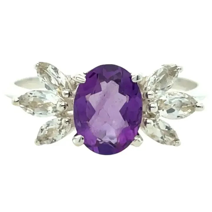 Amethyst and White Topaz Renaissance Ring