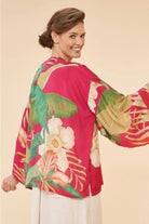 Delicate Tropical in Dark Rose Kimono Jacket Back