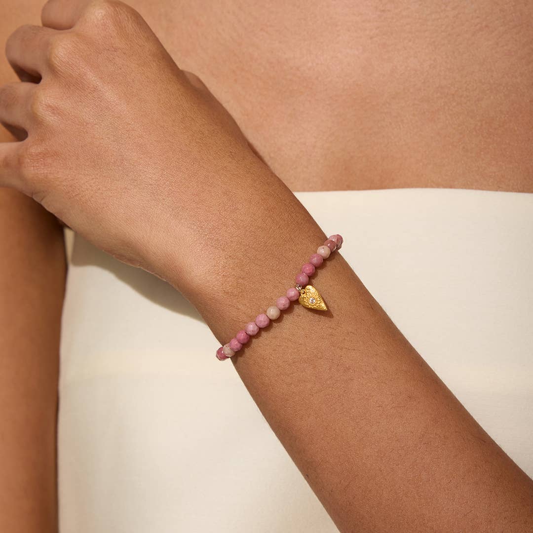 Rhodonite Heart Stretch Bracelet on Arm