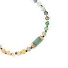 Necklace with multicolored beads on a white background
