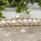 Pearls White Bangle Bracelet 18KT Yellow Gold Overlay Close Up