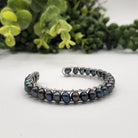 Pearls Peacock Blue Bangle Bracelet 18KT White Gold Overlay Full View