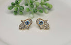 Gold Hamsa Stud Earrings Cz Crystals