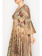 Vintage Bird Print Lined Long All Lace Dress Close Up View