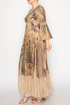 Vintage Bird Print Lined Long All Lace Dress Side View