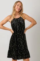 Black Tie Strap Velvet Dress front view