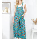 Blue Vintage Floral Cotton Wide Leg Overalls front view