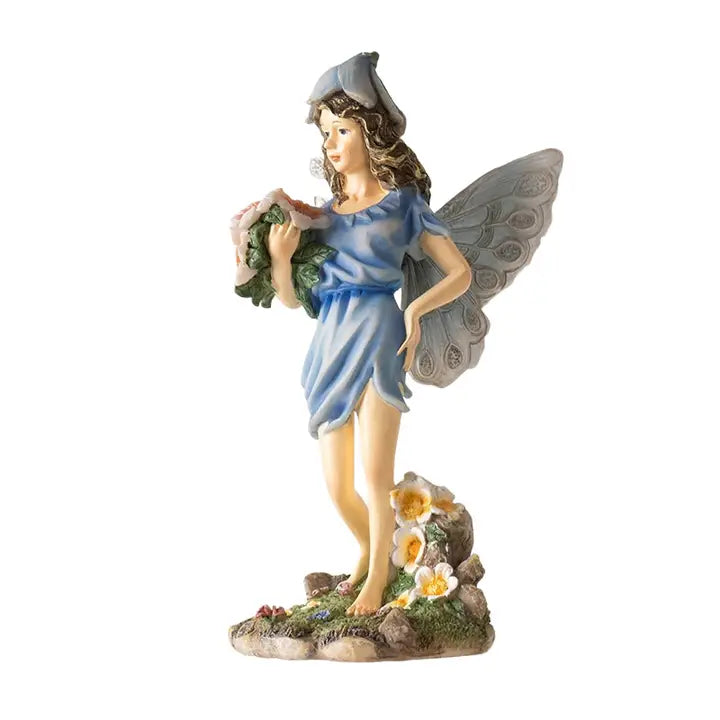Blue Fairy with Flowers Figurine Side