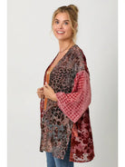 Burgundy Mixed Print Burn-Out Kimono side view