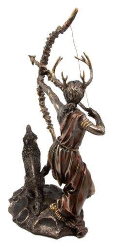 Statue of a deer hunter with bow and arrow on a white background
