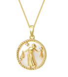 Libra Medallion Necklace Gold Plated over Brass, Mother of Pearl Inlay under Metal