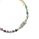 Necklace with multicolored beads on a white background