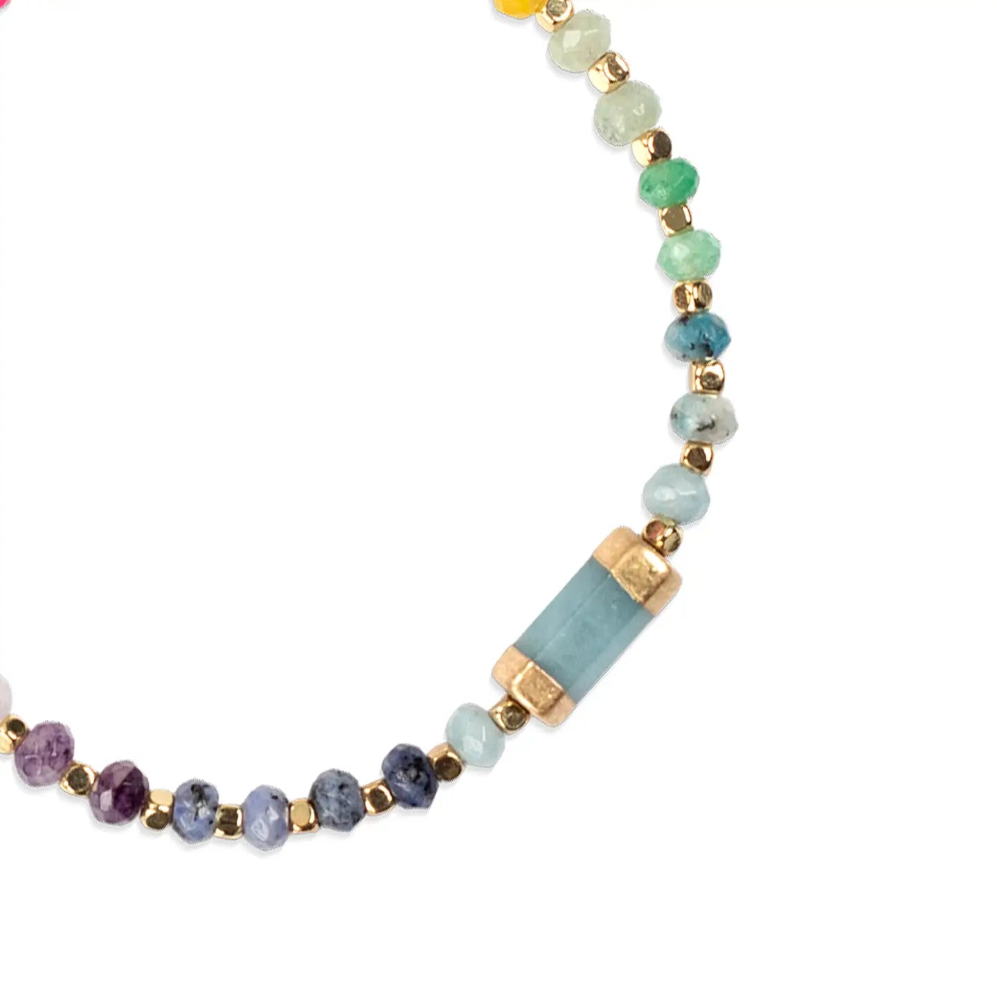 Necklace with multicolored beads on a white background