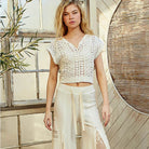 Beige Crochet Sleeveless V-Neck Top