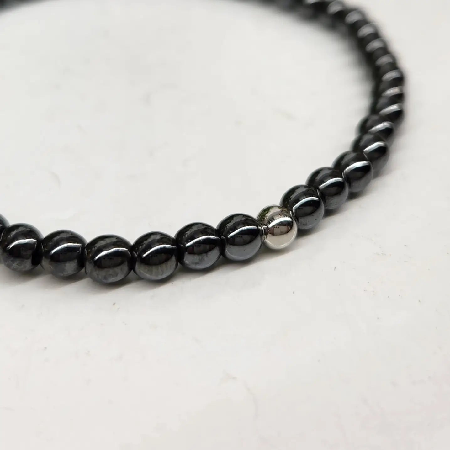 Hematite 4mm Smooth Bead Stretch Bracelet Close Up