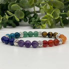 Chakra 8mm Smooth Bead Bracelet Stretch, Silver Spacers full view