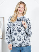 Light Grey Cat Print Hoodie front view