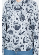 Light Grey Cat Print Hoodie close up