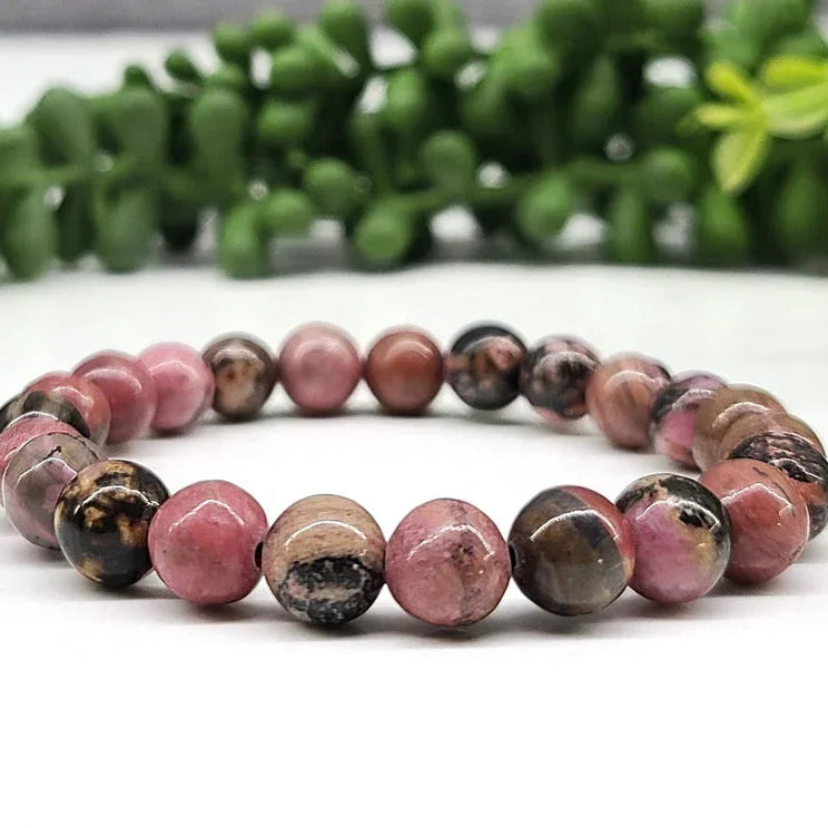 Rhodonite Smooth Bead Stretch Bracelet 8MM Full View