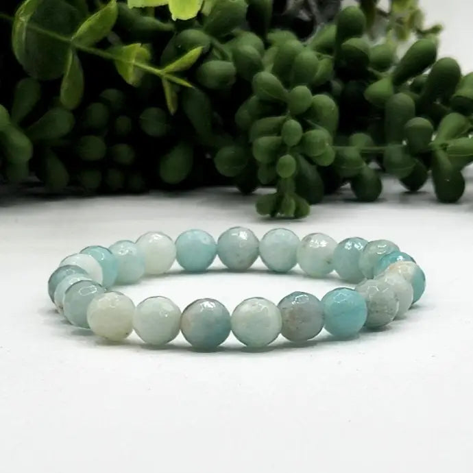 Amazonite Faceted Bead Stretch Bracelet Side View